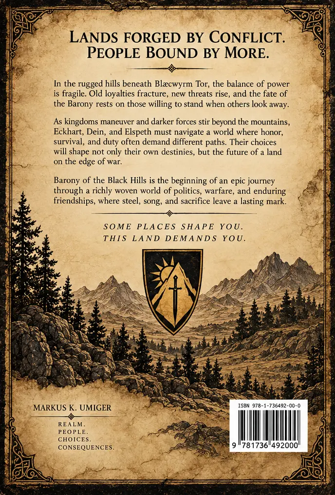 Back cover copy of Barony of the Black Hills